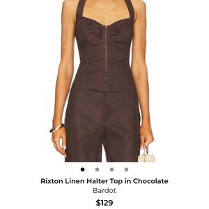 Bardot Chocolate Linen Halter Top